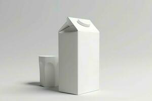 Blank milk package box with plastic glass. Generate Ai photo