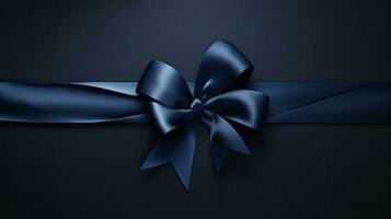Navy blue ribbon band satin navy fabric for holiday gift box or greeting card banner AI Generated photo