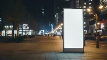 Blank horizontal street poster billboard in dusk night for marketing or advertisement with copy space AI Generated photo