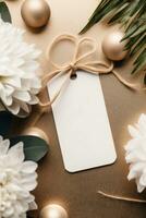 Minimalist empty wedding gift tag mockup or thank you tag template AI Generated photo