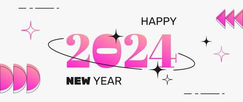 New 2024 year postcard in a retro y2k aesthetic, party banner, greeting, invitation, vector art with graphic shapes, frames and stars.