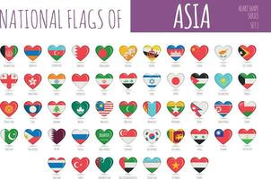 Set of 51 heart shaped flags of the countries of Asia. Icon set Vector Illustration.