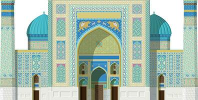 Sher Dor Madrasah, Registan, Samarkand, Uzbekistan. Isolated on white background vector illustration.