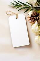 Minimalist empty wedding gift tag mockup or thank you tag template AI Generated photo