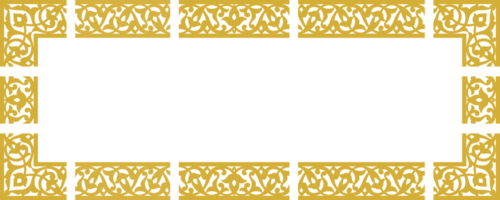 Set of gold border ornaments consisting of main, middle and corner ornaments, PNG illustration with transparent background.