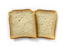 Sandwich Bread Square Slices Isolated. Supermarket Bread for Toasts, Soft White Sliced Bread, Sweet Sandwich Loaf Pieces on White Background Top View photo