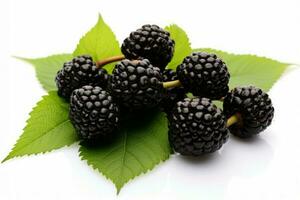 Plump Fresh black mulberries. Generate Ai photo