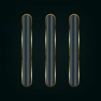 THREE Dark premium UI, UX vector illustration with frame 3d golden glossy elegant design for empty emblem, medal or badge, shiny and gradient dark background