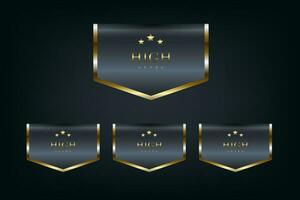 grupo de cuatro lujo negro y oro cintas vector ilustración en oscuro aislado antecedentes usado para bandera, etiqueta, pegatina concepto diseño