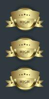 conjunto de Tres botón elegante perla oro etiqueta, lustroso etiquetas con dorado marco terminado beige fondo, prima y dorado etiqueta botón aislado en negro antecedentes vector