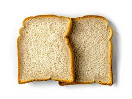 Sandwich Bread Square Slices Isolated. Supermarket Bread for Toasts, Soft White Sliced Bread, Sweet Sandwich Loaf Pieces on White Background Top View photo