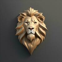 minimalist logo of lion brand, symmetrical, 3D render, AI generated photo