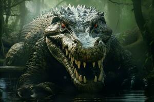 Aquatic Wild crocodile scary. Generate ai photo