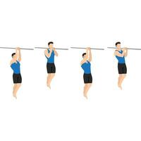 Man doing commando pull up exercise. vector