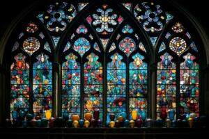 Intricate Colorful church window. Generate Ai photo