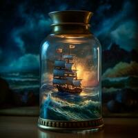 A detailed illustration of an ocean liner in a bottle, AI generated photo