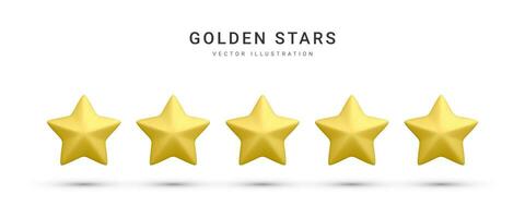 3d realista cinco dorado estrellas íconos aislado en blanco antecedentes. cliente clasificación realimentación concepto para clasificación producto, Internet sitio web o móvil solicitud. vector ilustración