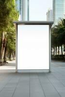 Blank mock up of vertical street poster billboard in morning dawn for marketing or advertisement AI Generated photo