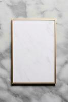 Clean minimal modern frame hanging mock up contemporary on marble wall AI Generated photo