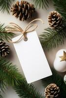 moderno regalo etiqueta para Navidad fiesta Bosquejo en blanco antecedentes ai generado foto