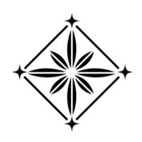 ornamental flor decorativo elemento en diamante conformado marco vector icono negro silueta ilustración aislado en cuadrado blanco antecedentes. sencillo plano dibujos animados Arte estilizado dibujo.