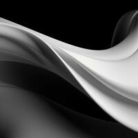 Elegant black and white background with waves. Smooth gradient, glow, neon. Banner design, place for text photo