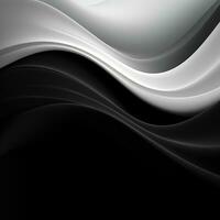 Elegant black and white background with waves. Smooth gradient, glow, neon. Banner design, place for text. Generative AI photo