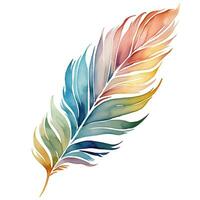 Colorful watercolor illustration of a feather. Isolated clipart on white background. Generative AI photo