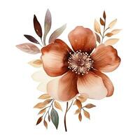 Abstract watercolor flower in boho style, brown beige color, isolated illustration on white background. Generative AI photo