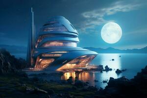 Cutting-edge Futuristic observatory. Generate Ai photo