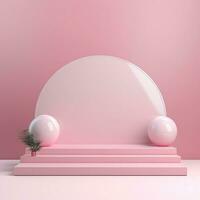 Empty minimalistic glossy scene with pearls. Pink, beige, neutral color podium for goods and items. Generative AI photo