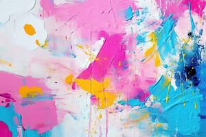 Acrylic pink and blue background, splashes, brush strokes. Generative AI photo