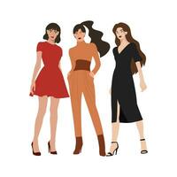 Fashionable girls in trendy clothes. Vector illustration in flat style