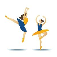 Ballerina in yellow skirt and pointe shoes. Vector illustration.