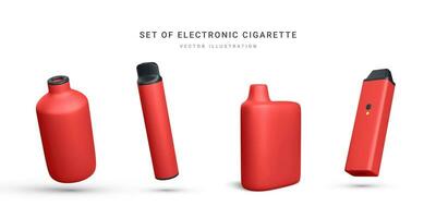 Set of 3d realistic disposable electronic cigarette isolated on white background. Modern smoking, vaping and nicotine with different flavors. Vector illustration