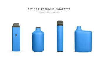 Set of 3d realistic disposable electronic cigarette isolated on white background. Modern smoking, vaping and nicotine with different flavors. Vector illustration