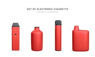 Set of 3d realistic disposable electronic cigarette isolated on white background. Modern smoking, vaping and nicotine with different flavors. Vector illustration