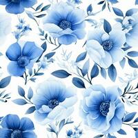 Watercolor seamless pattern of blue flowers. Background, fabric, packaging, wrapper, digital paper photo