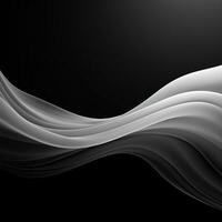 Elegant black and white background with waves. Smooth gradient, glow, neon. Banner design, place for text photo