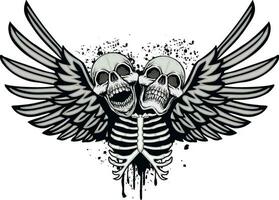 Gothic sign with skull and wings, grunge vintage design t shirts vector