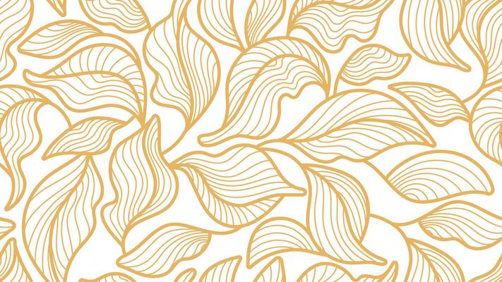 Golden leaves, seamless pattern. Graphic art line