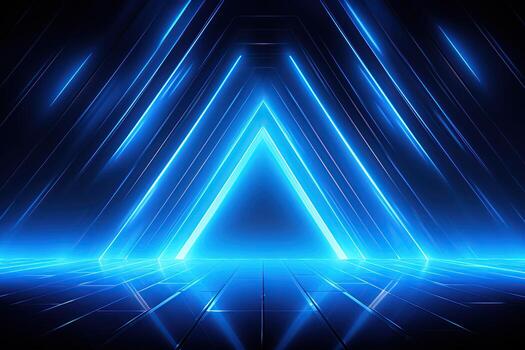 Abstract neon blue background, cyber space, parallel universe, lines, stripes, glow. AI generated photo