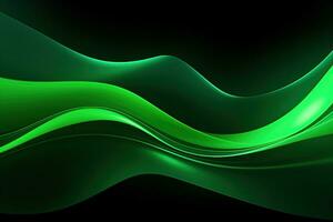 Dark abstract neon background, bright green waves photo