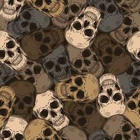 Brown camouflage pattern with human skulls. vector