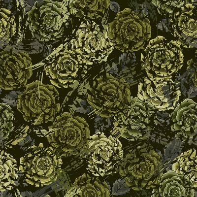 Grunge green camouflage pattern with roses