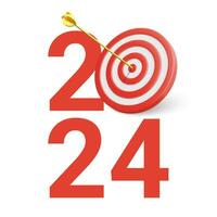 New Year realistic target and goals with symbol of 2024 from red target and arrows. Target concept for new year 2024. Vector illustration