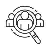 business icon with magnifying glass and three person vector