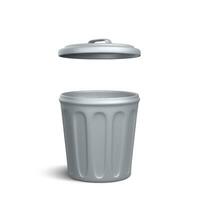 3d realistic silver open trash can isolated on white background. Vector illustration