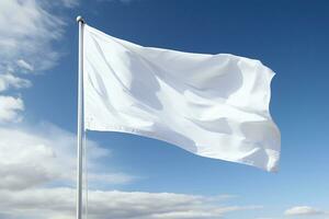 un vacío blanco ondulación bandera en un claro cielo. generativo ai foto