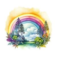 Rainbow flower art, watercolor illustration, children's design, postcard, clipart photo